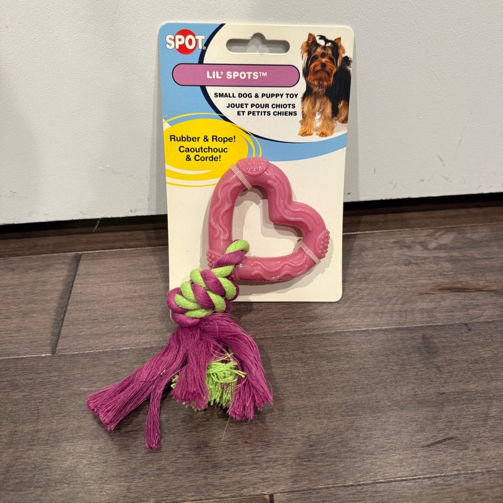 Spot Lil Spots Small Dog Puppy Toy Rubber Heart Rope Tassel Pink Purple